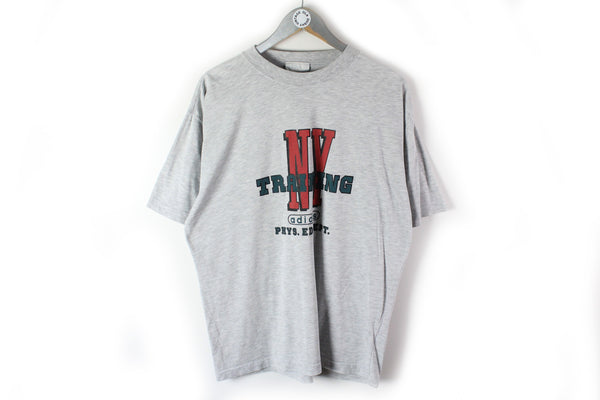 Vintage Adidas NY Training T-Shirt Medium gray big logo New York 90s sport tee