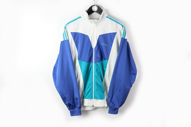 Vintage Adidas Track Jacket Large white blue 90s sport style windbreaker 