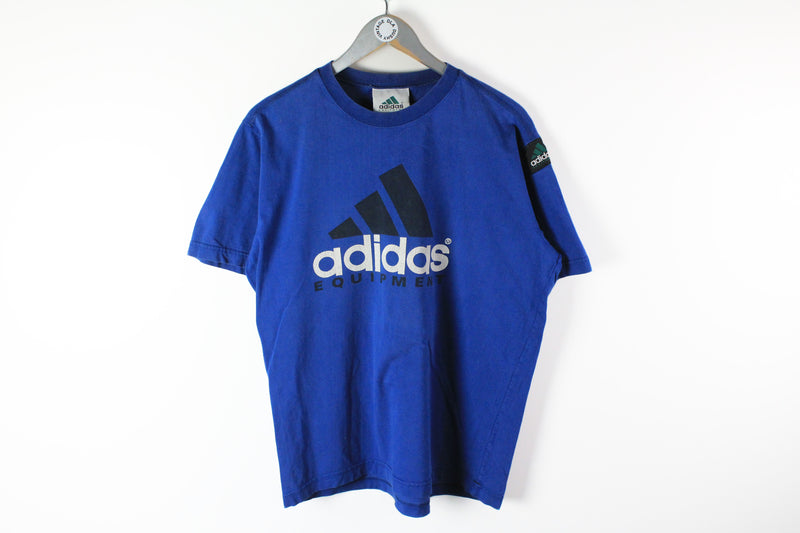 Vintage Adidas Equipment T-Shirt Medium blue big logo 90s sport tee
