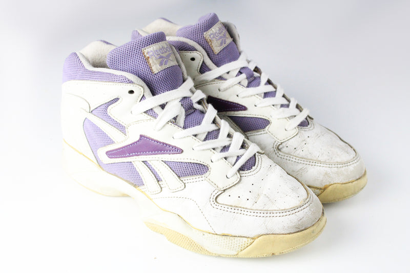 Vintage Reebok Sneakers Women's US 7.5 white purple 90s retro classic high top basketball style trainers shoes