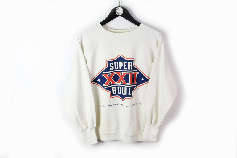 Vintage Super Bowl XXII 1987 Sweatshirt XSmall / Small white big logo 80s NFL Football cotton sport jumper