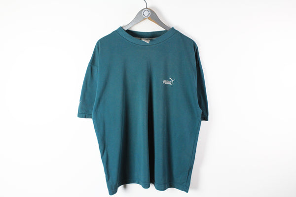 Vintage Puma T-Shirt Large green small logo 90s sport tee basic crew neck