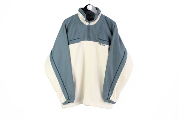 Vintage Adidas Fleece 1/4 Zip XLarge gray white 90s sport ski style sweater