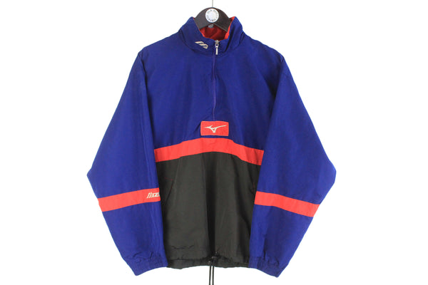 Vintage Mizuno Anorak Jacket Medium blue black 90s retro classic small logo windbreaker sport style