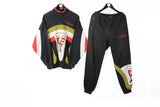 Vintage Adidas Tracksuit (Sweatshirt + Pants) Large Team black multicolor 90s sport style big logo athletic suit