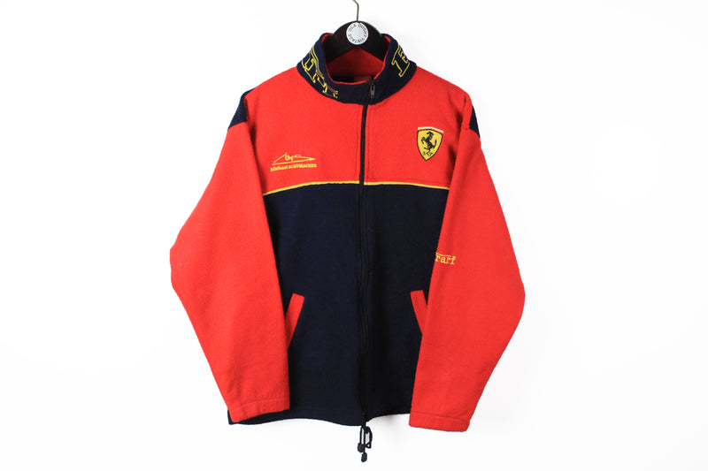 Vintage Ferrari Fleece Full Zip Medium red black Michael Schumacher big logo 90s sport winter sweater