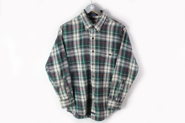 Vintage Levis Flannel Shirt Small / Medium plaid green gray 90s forest work shirt