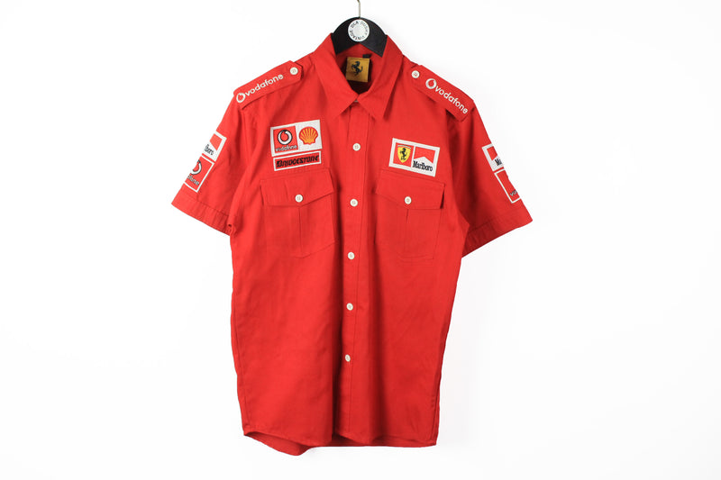 Vintage Ferrari Shirt Half Sleeve Medium red marlboro Michael Schumacher big logo authentic 1996 F1 Formula 1 Mechanic shirt