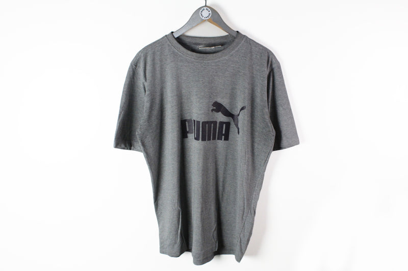 Vintage Puma T-Shirt Large gray big logo 90s sport tee cotton