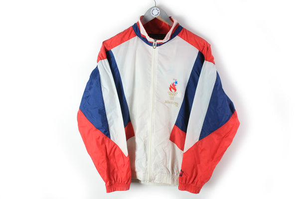 Vintage Atlanta 1996 Olympic Games USA Team Starter Track Jacket Medium big logo white red blue 90s sport windbreaker
