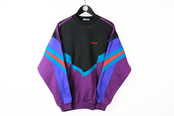 Vintage Adidas Sweatshirt Large logo multicolor purple sport jumper 90s style cotton athletic oversize 