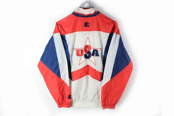 Vintage Atlanta 1996 Olympic Games USA Team Starter Track Jacket Medium big logo white red blue 90s sport windbreaker