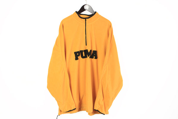 Vintage Puma Fleece 1/4 Zip 6XLarge yellow big logo 90s sport style winter sweater