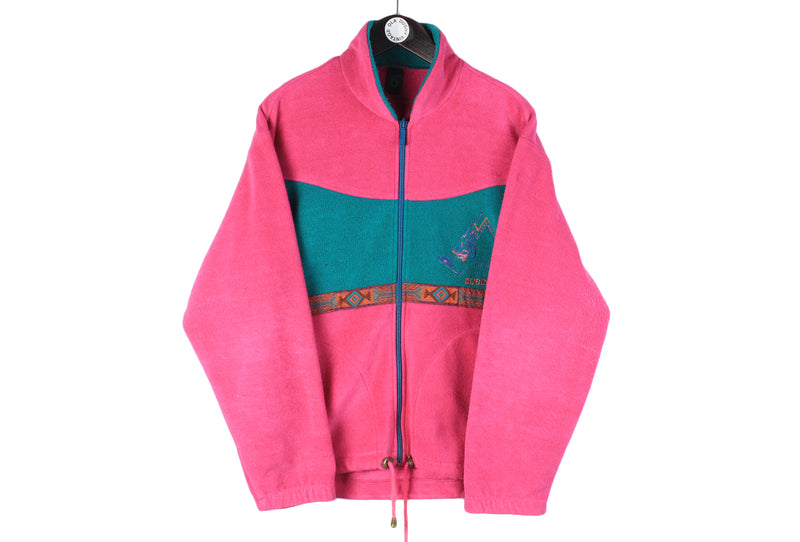 Vintage Fleece Full Zip Medium pink green 90s ski jumper