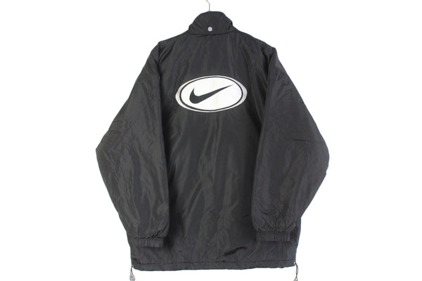 Vintage Nike Jacket Large black big logo 90s swoosh retro style oversize hip hop sport style