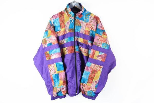 Vintage Gucci Bootleg Track Jacket XLarge purple crazy pattern multicolor 80s rare embroidery logo windbreaker