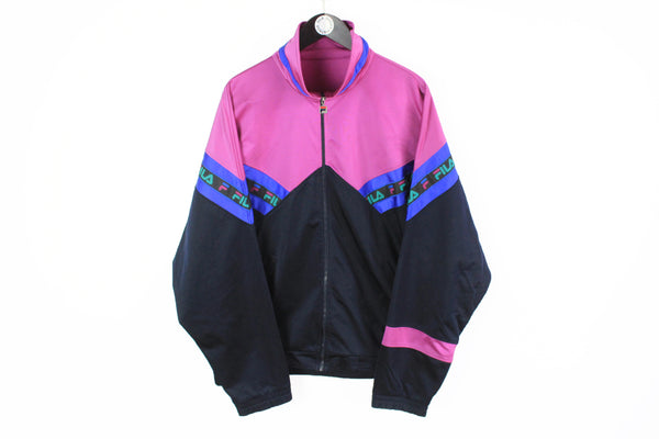 Vintage Fila Track Jacket Large / XLarge multicolor pink blue 90s full logo 90s windbreaker