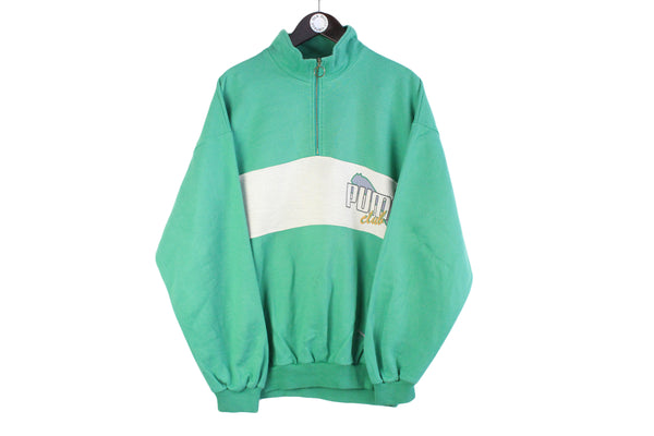 Vintage Puma Sweatshirt XXLarge green 1/4 zip big logo 80s puma club retro Germany sportswear
