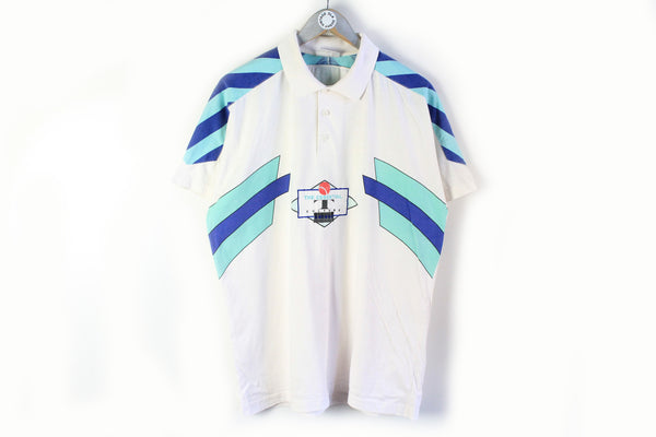 Vintage Adidas Polo T-Shirt XLarge white blue the essential tennis sport 90s tee