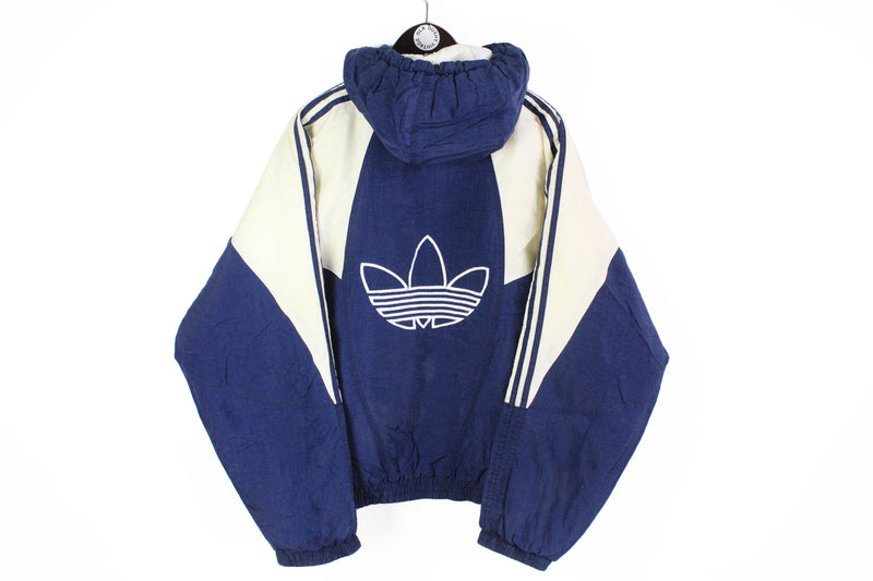 Vintage Adidas Jacket Medium big logo hooded 90s sport style blue white athletic jacket