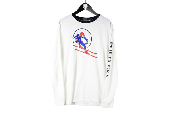 Polo USA by Ralph Lauren Sweatshirt Medium white big logo ski crewneck long sleeve t-shirt 00s