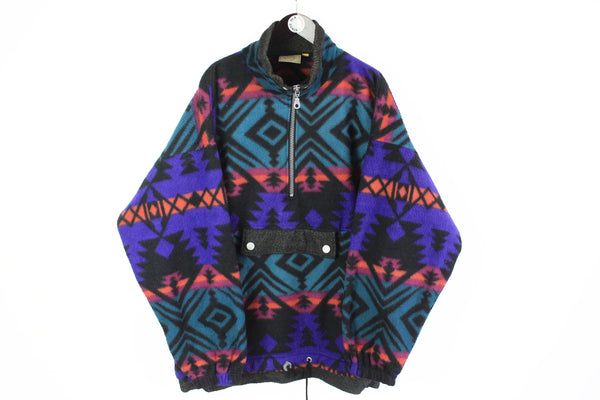 Vintage Magic Venture Fleece 1/4 Zip XXLarge multicolor crazy abstract pattern 90s sport style sweater
