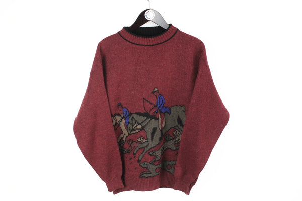 Vintage Horse Riders Sweater Small red big logo 90s crewneck jumper