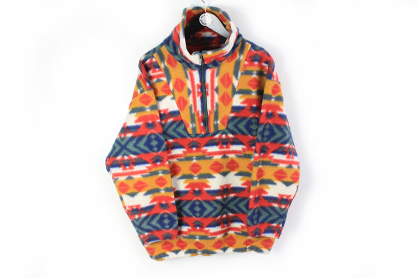 Vintage Fleece Half Zip Small multicolor 90s sport style ski sweater abstract crazy pattern cozy jumper