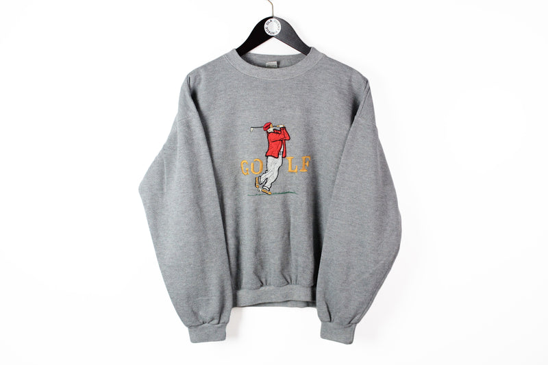 Vintage Golf Sweatshirt Small gray embroidery logo golfer 90s sport style jumper