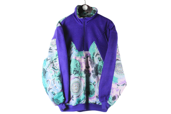 Vintage Fleece 1/4 Zip XLarge purple multicolor sport sweater 90s jumper