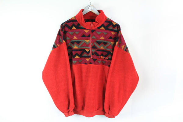 Vintage Tenson Fleece Half Zip Large red abstract pattern 90s ski winter outdoor sweater