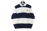 Vintage Polo by Ralph Lauren Rugby Shirt Women’s Medium / Large striped pattern white blue 90s long sleeve t-shirt collared sweatshirt
