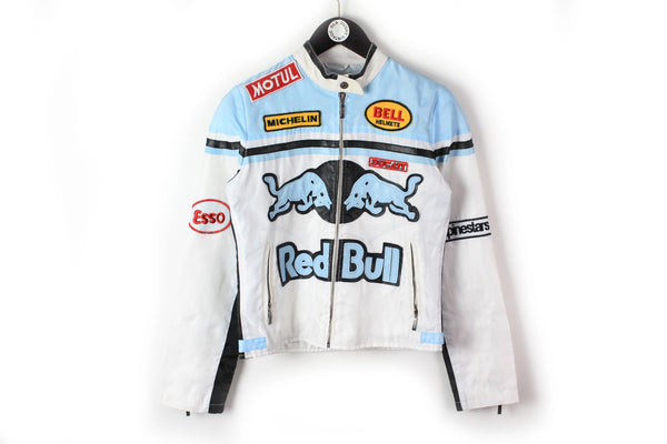 Vintage Red Bull Jacket Women's Large white blue 90s moto big logo retro style 