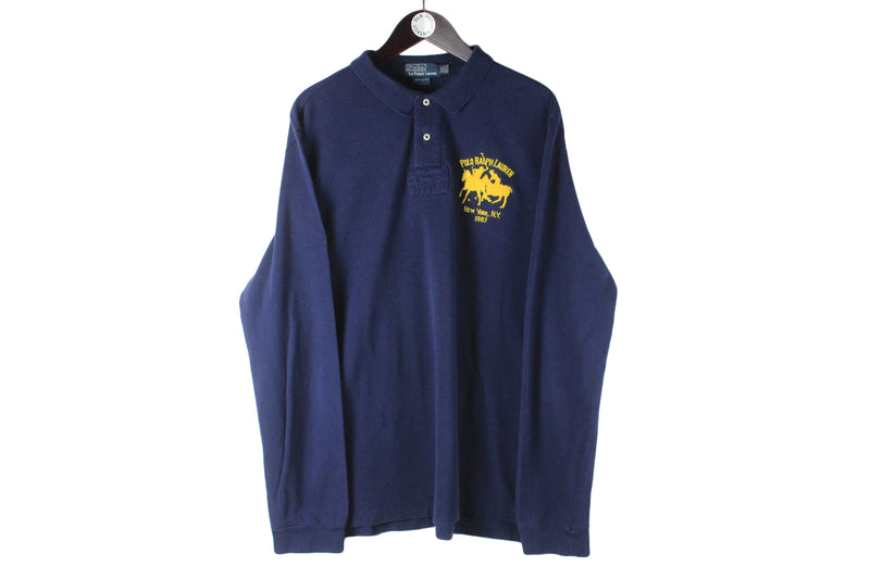 Vintage Polo by Ralph Lauren Rugby Shirt XXLarge navy blue 90s retro collared jumper sport style