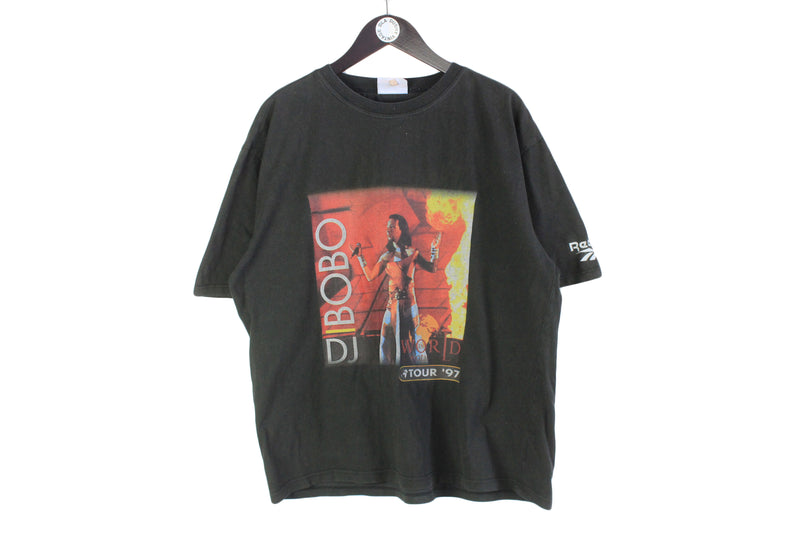 Vintage DJ Bobo T-Shirt XLarge black big logo music retro 90s 1997 Tour tee
