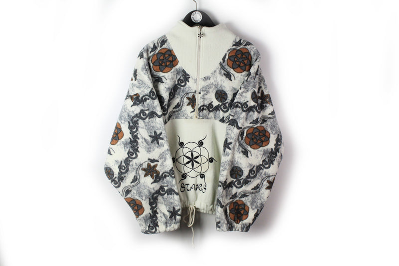 Vintage Fleece Half Zip Medium / Large star white 90s abstract pattern ski sweater