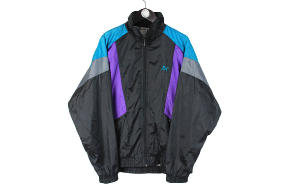 Vintage Puma Track Jacket XLarge black full zip 90's retro style sportswear windbreaker