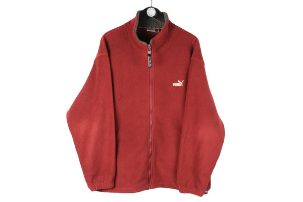 Vintage Puma Fleece Full Zip XLarge red small logo 90's winter sportswear sweater outdoor ski jumper