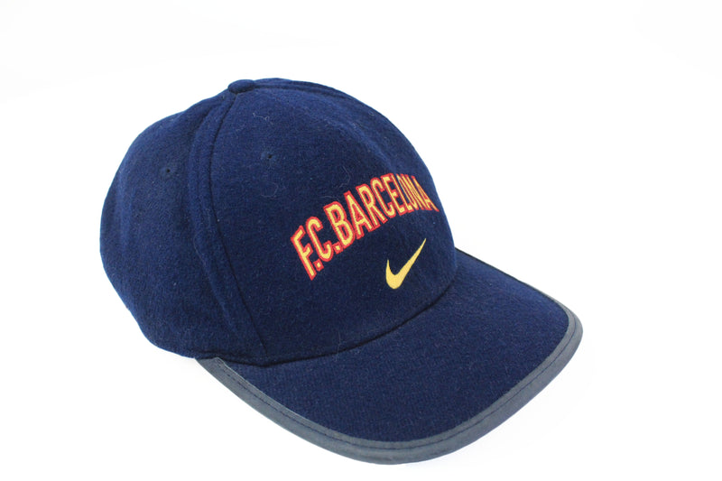 Vintage Nike Barcelona Cap blue big logo 90s wool hat