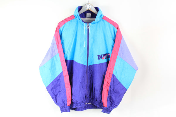 Vintage Puma Track Jacket Medium multicolor rare big logo purple sport windbreaker jacket