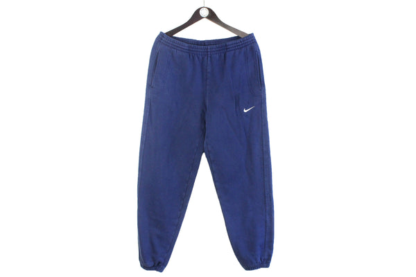 Vintage Nike Sweatpants Large sport style cotton navy blue small swoosh logo 90s track pants