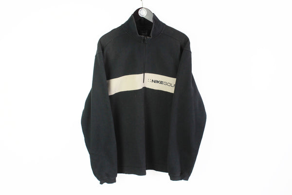 Vintage Nike Golf Sweatshirt 1/4 Zip XLarge black 90s sport style big logo jumper