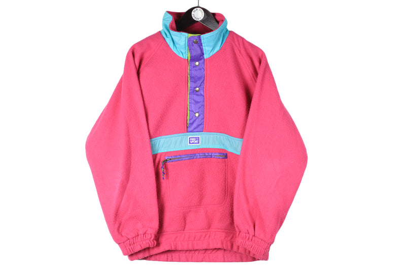Vintage Fleece Snap Buttons Medium pink snowboard winter ski style 90's sweater