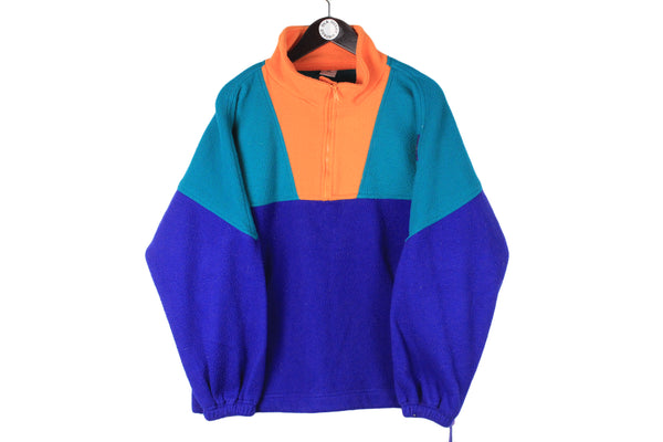 Vintage Fleece 1/4 Zip Medium multicolor blue orange 90's retro ski sweater cozy warm wear