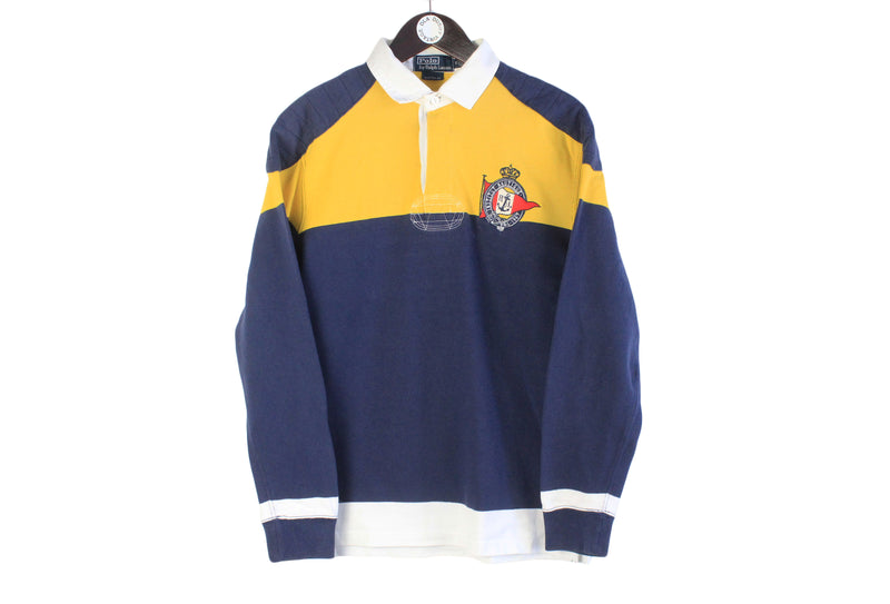 Vintage Polo by Ralph Lauren Rugby Shirt Medium yellow blue 90s retro long sleeve shirt retro USA 