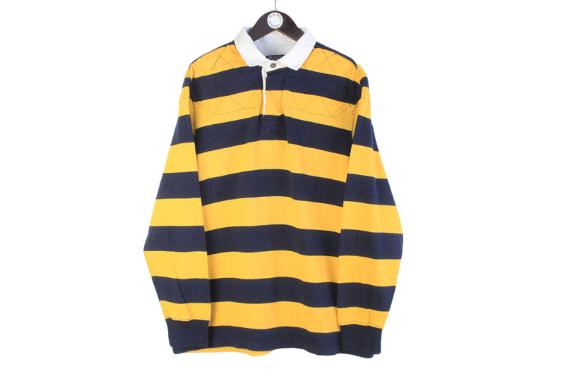 Vintage Polo by Ralph Lauren Rugby Shirt XLarge / XXLarge yellow blue 90s retro style striped pattern collared jumper