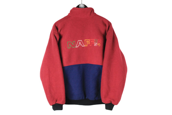 Vintage Naf Naf Fleece Full Zip Small big logo red blue 90's sportswear ski cozy sweater