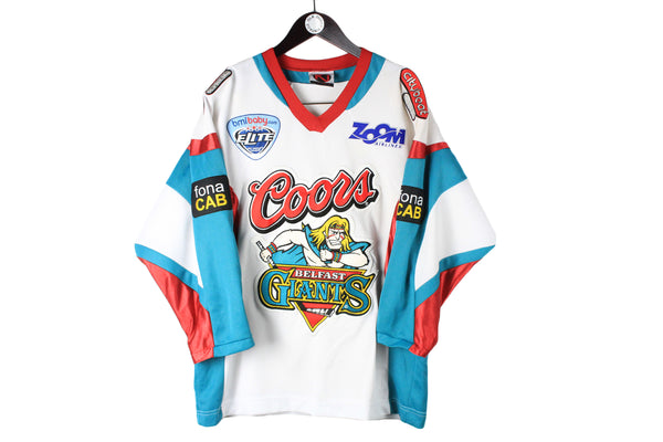 Vintage Belfast Giants Hockey Jersey Medium size men's sport wear big logo bright multicolor athletic authentic ice game 90's 80's outfit