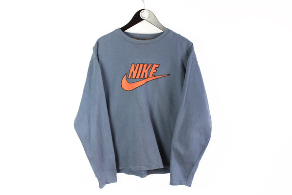 Vintage Nike Sweatshirt Medium / Large blue orange 90s sport style crewneck cotton big logo jumper