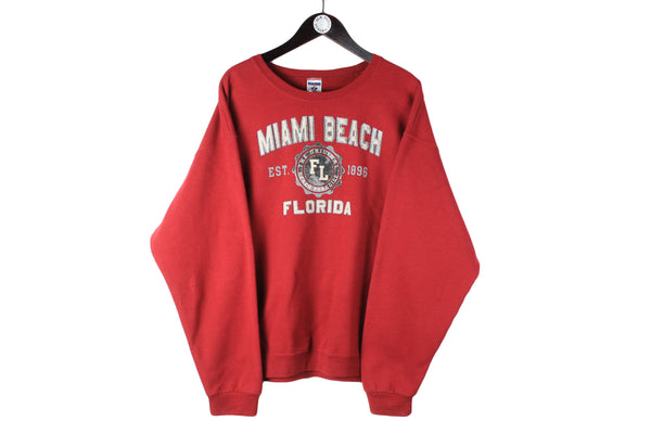 Vintage Miami Beach Florida Sweatshirt XLarge size men's pullover sweat red basic sport wear authentic athletic clothing long sleeve 90's 80's street style cotton
